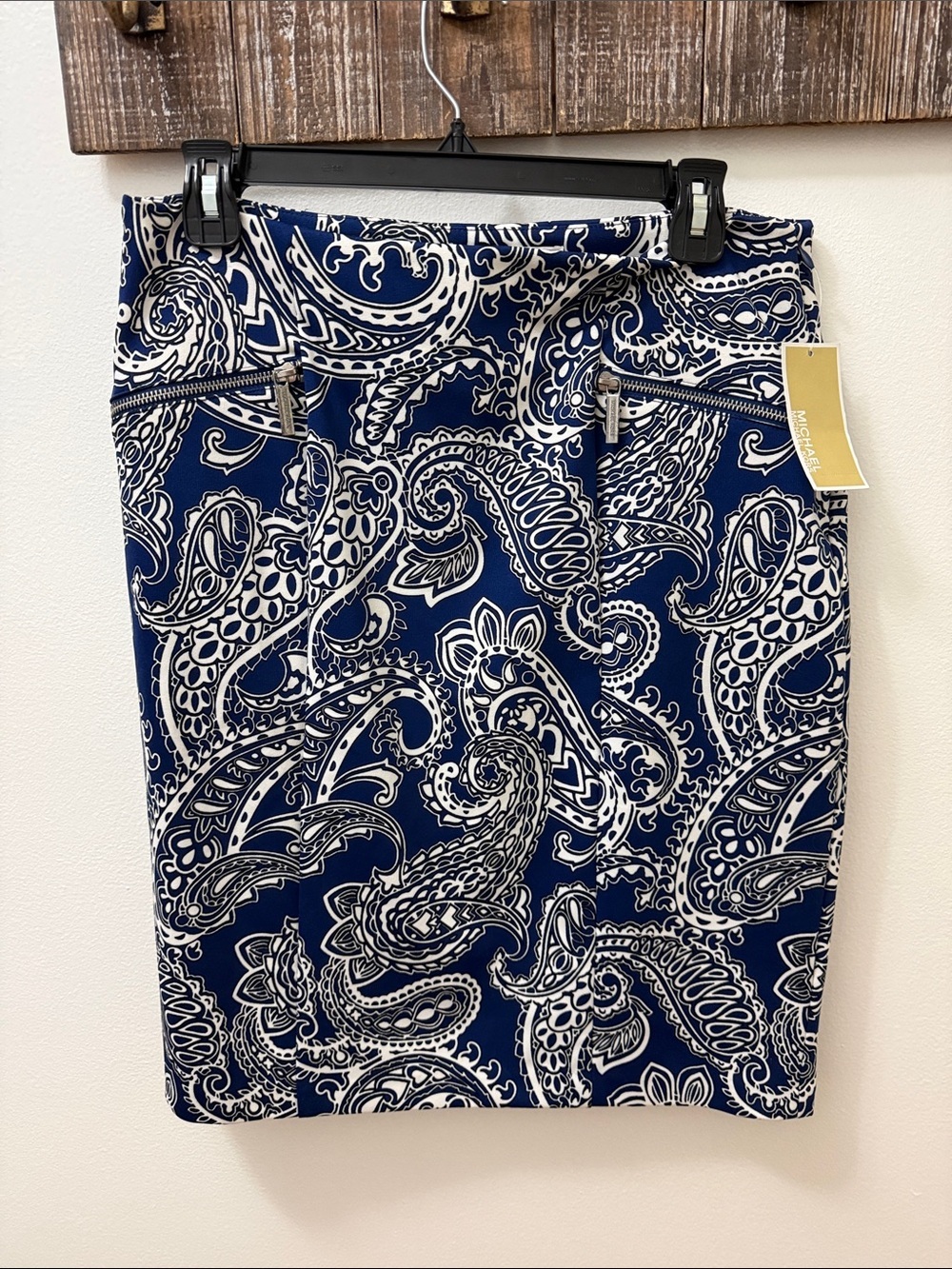 Michaels Navy and White Paisley Pencil Skirt